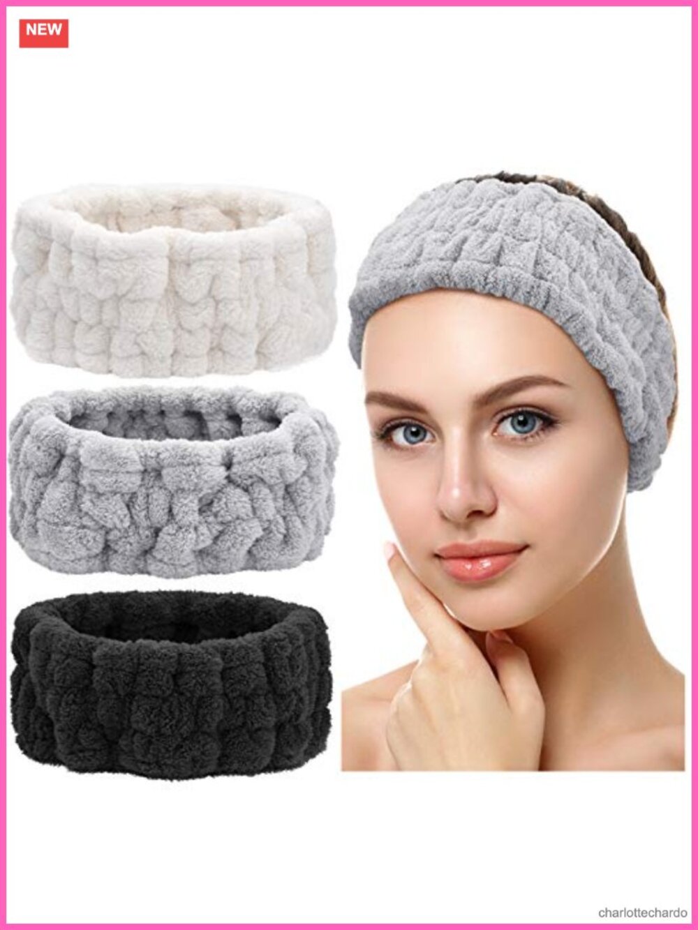 Microfiber Spa Headbands Elastic Face Wash Band Makeup Shower 3 Pack
